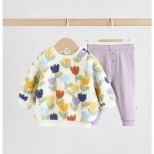 Next Baby Cream/Purple Tulip Baby Fleece Top and Leggings Set 2 Piece